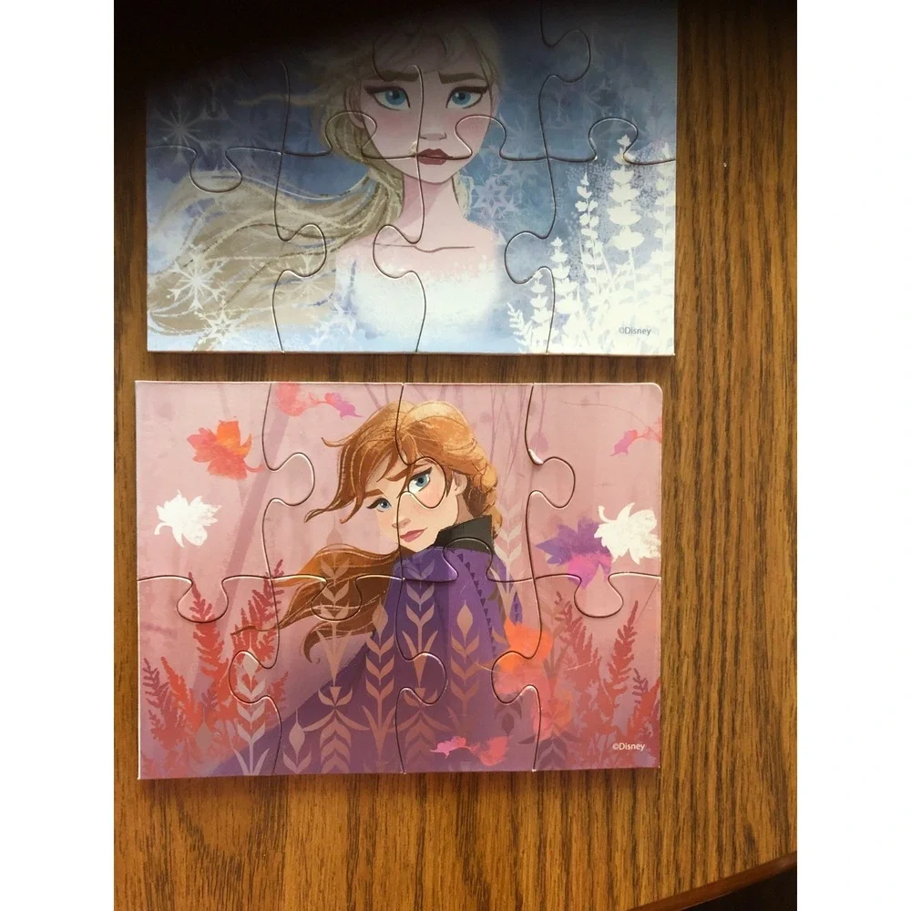 Disney Frozen II 5 WOODEN PUZZLES w/WOOD Storage BOX